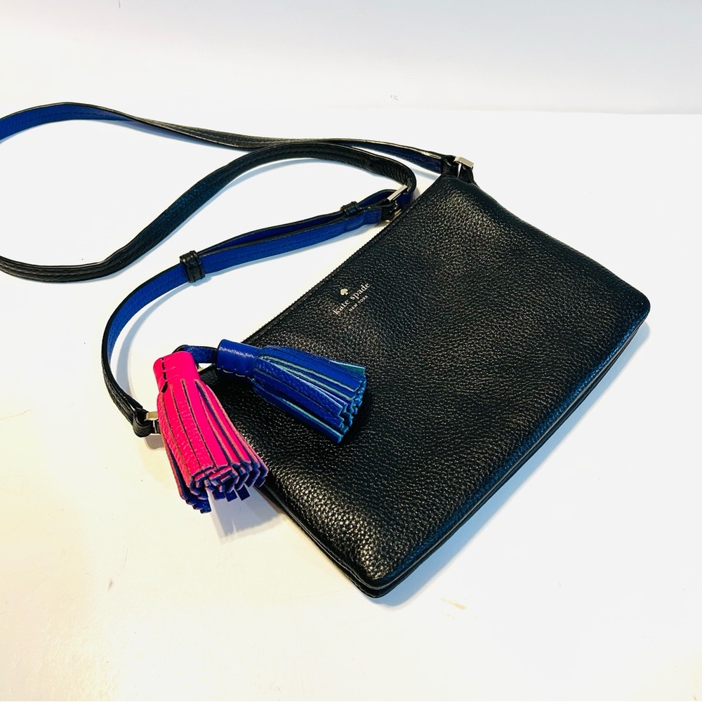 Kate Spade Black Pebble Leather Crossbody Bag with Tassels EC